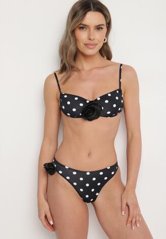 Czarne Bikini W Kropki Biustonosz I Majtki Figi Z Kwiatowymi Aplikacjami Moritia Born Be