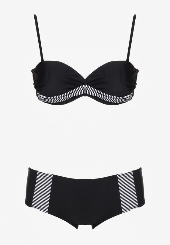 Czarne Dwucz Ciowe Bikini Stanik Z Ozdobnymi Wi Zaniami Majtki Figi