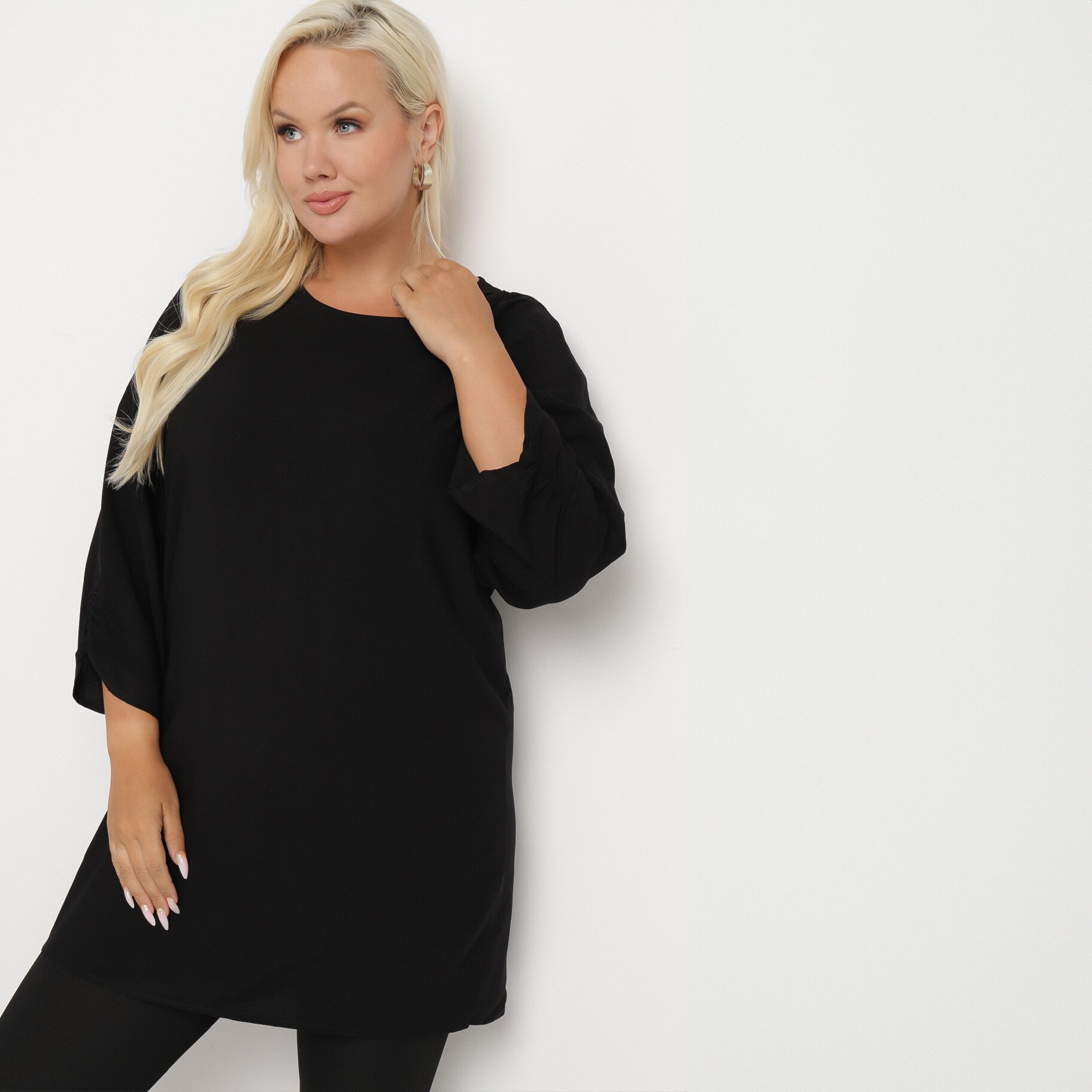 Fekete Tunika, lakozott fekete, textil, Born2be, nyári,  XL akciós termékkép 1