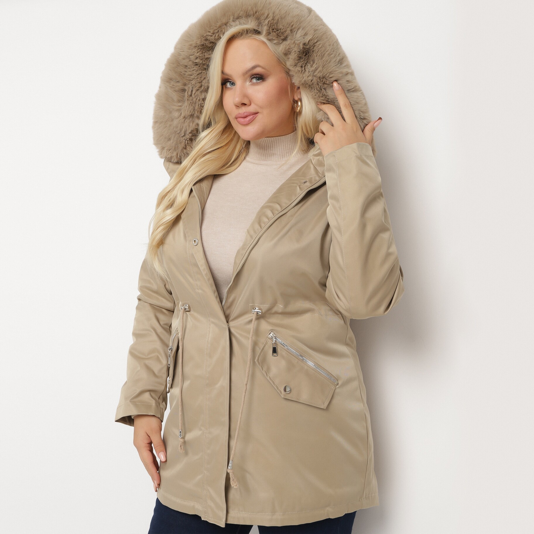Bézs Dzseki, bézs, textil, Born2be, téli,  4XL akciós termékkép 1