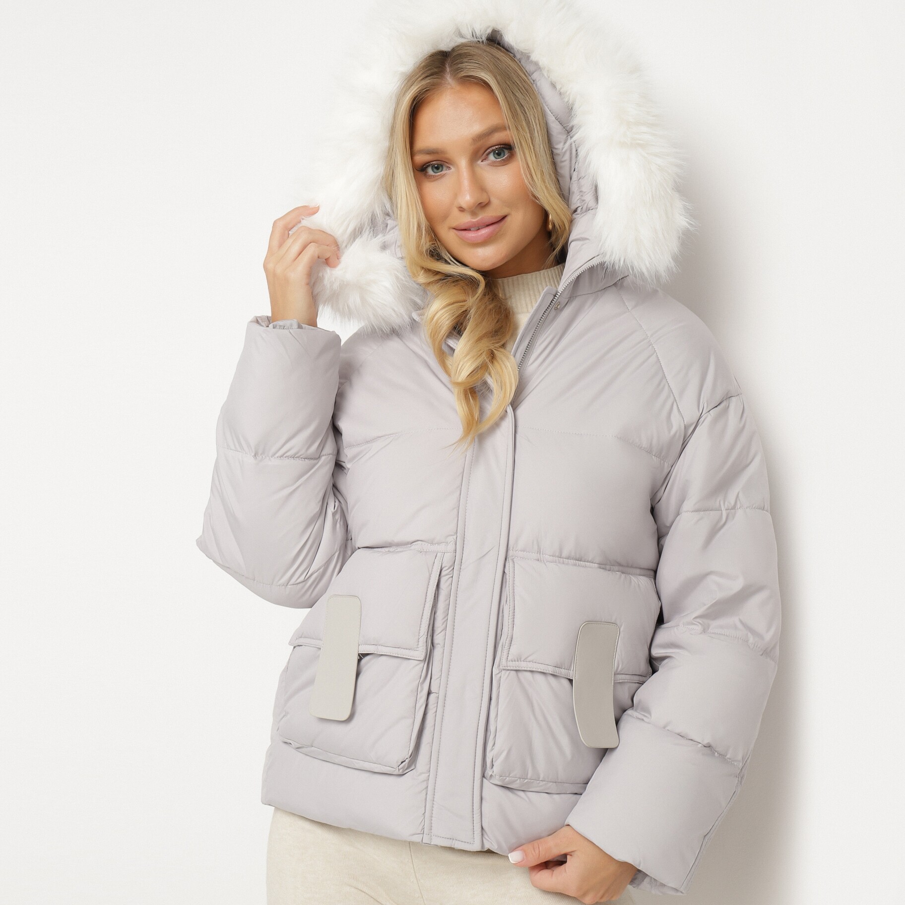 Szürke Dzseki, szürke, textil, Born2be, téli,  4XL akciós termékkép 1