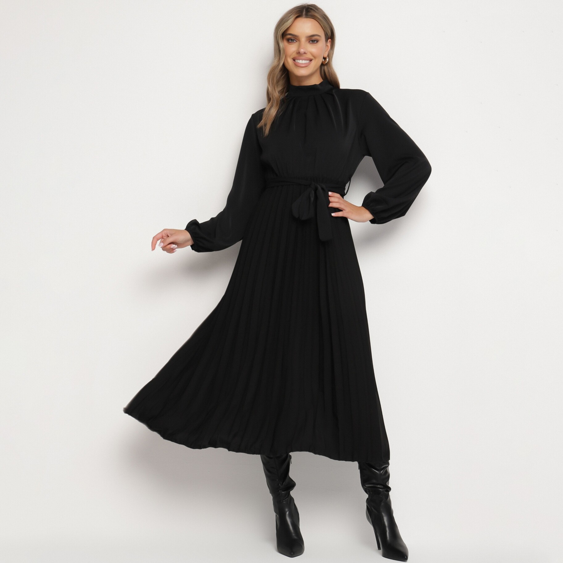 Fekete Ruha, lakozott fekete, textil, Born2be, átmeneti,  ONE SIZE akciós termékkép 1