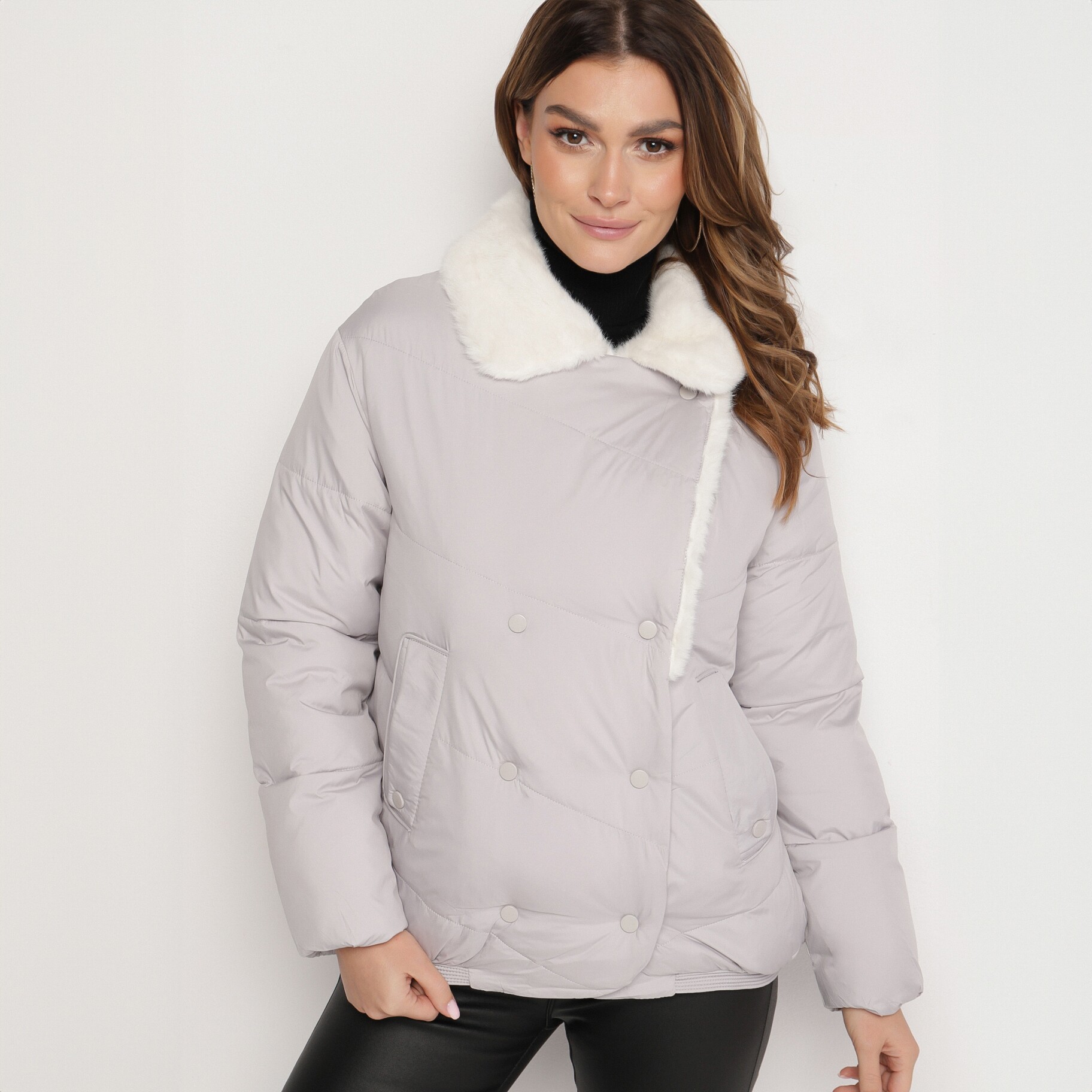 Szürke Dzseki, szürke, textil, Born2be, téli,  3XL akciós termékkép 1