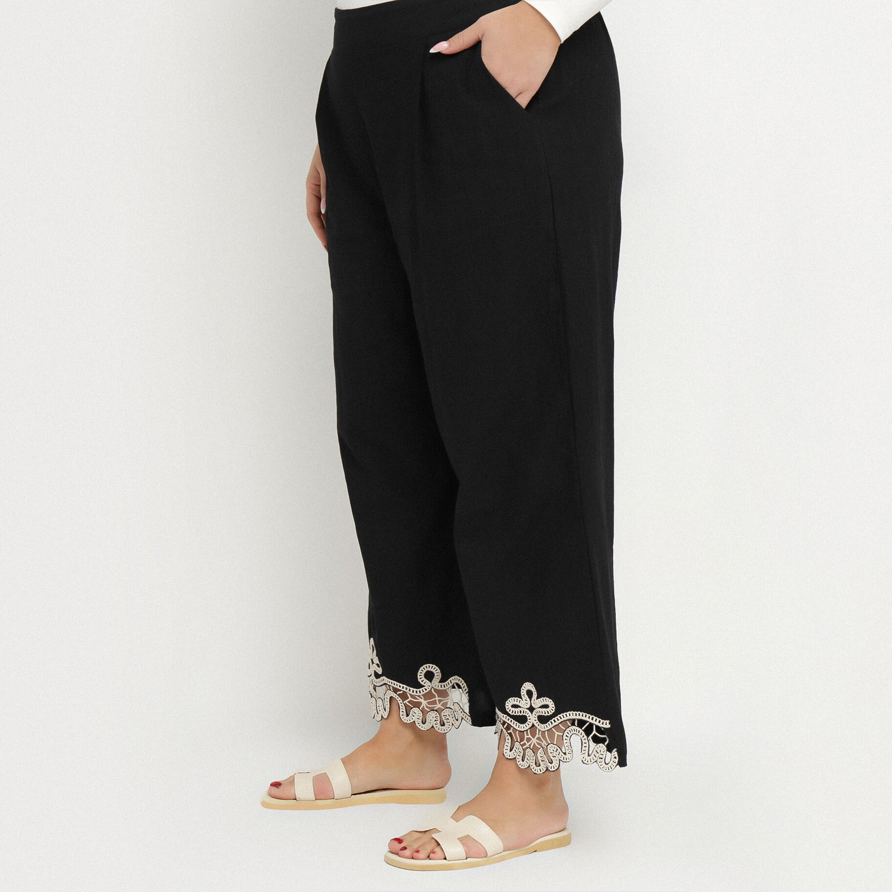 Fekete Nadrág, lakozott fekete, textil, Born2be, nyári,  XL akciós termékkép 1