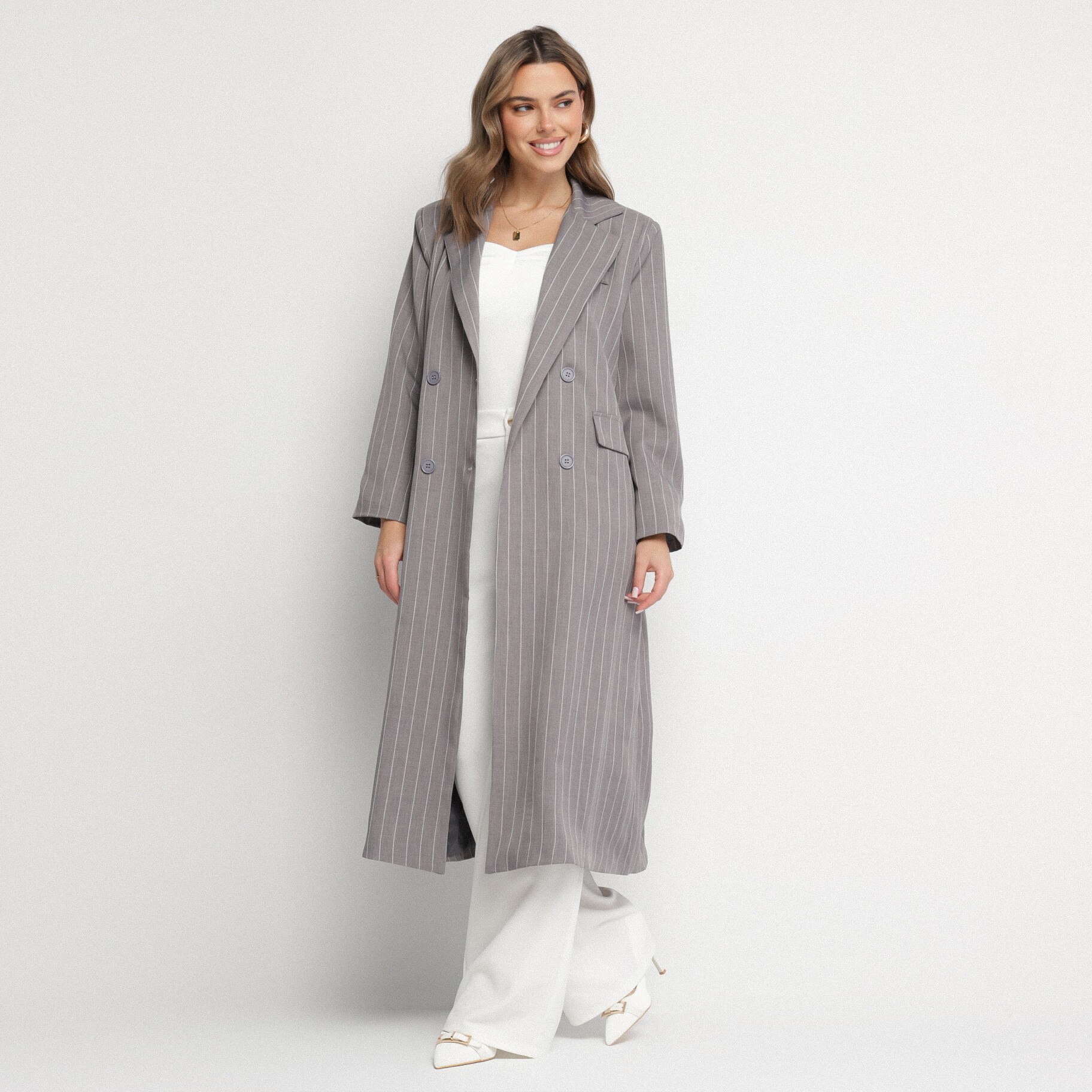 Szürke Kabát, szürke, textil, Born2be, átmeneti,  ONE SIZE akciós termékkép 1