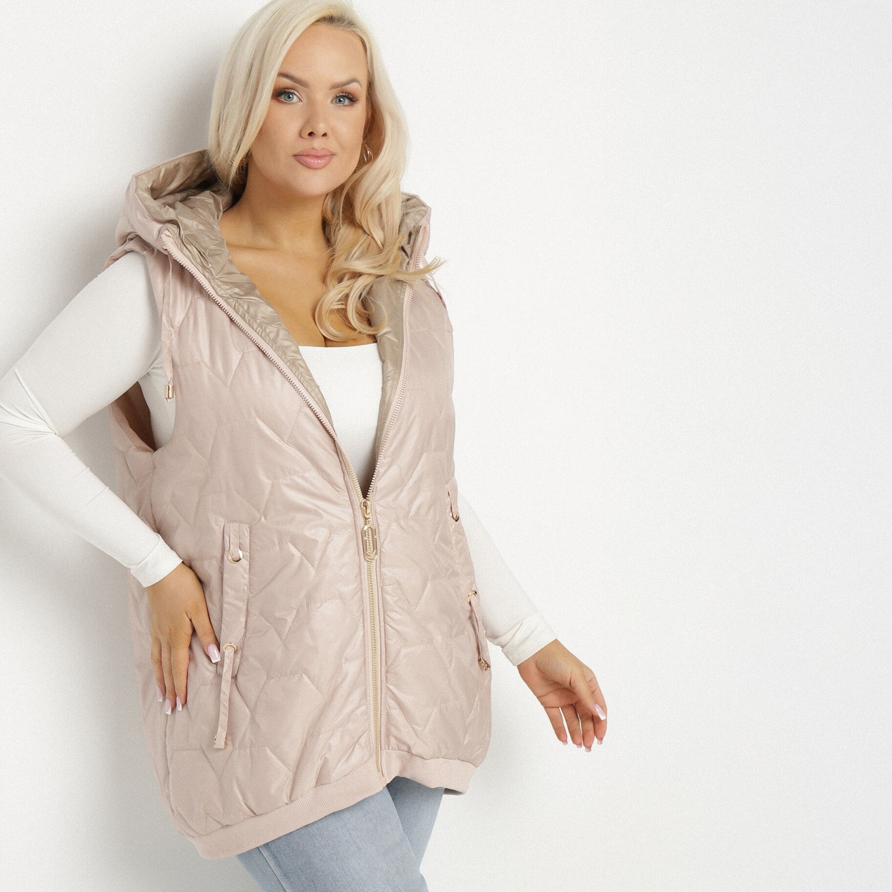 Rózsaszín Mellény, bézs, textil, Born2be, átmeneti,  2XL akciós termékkép 1