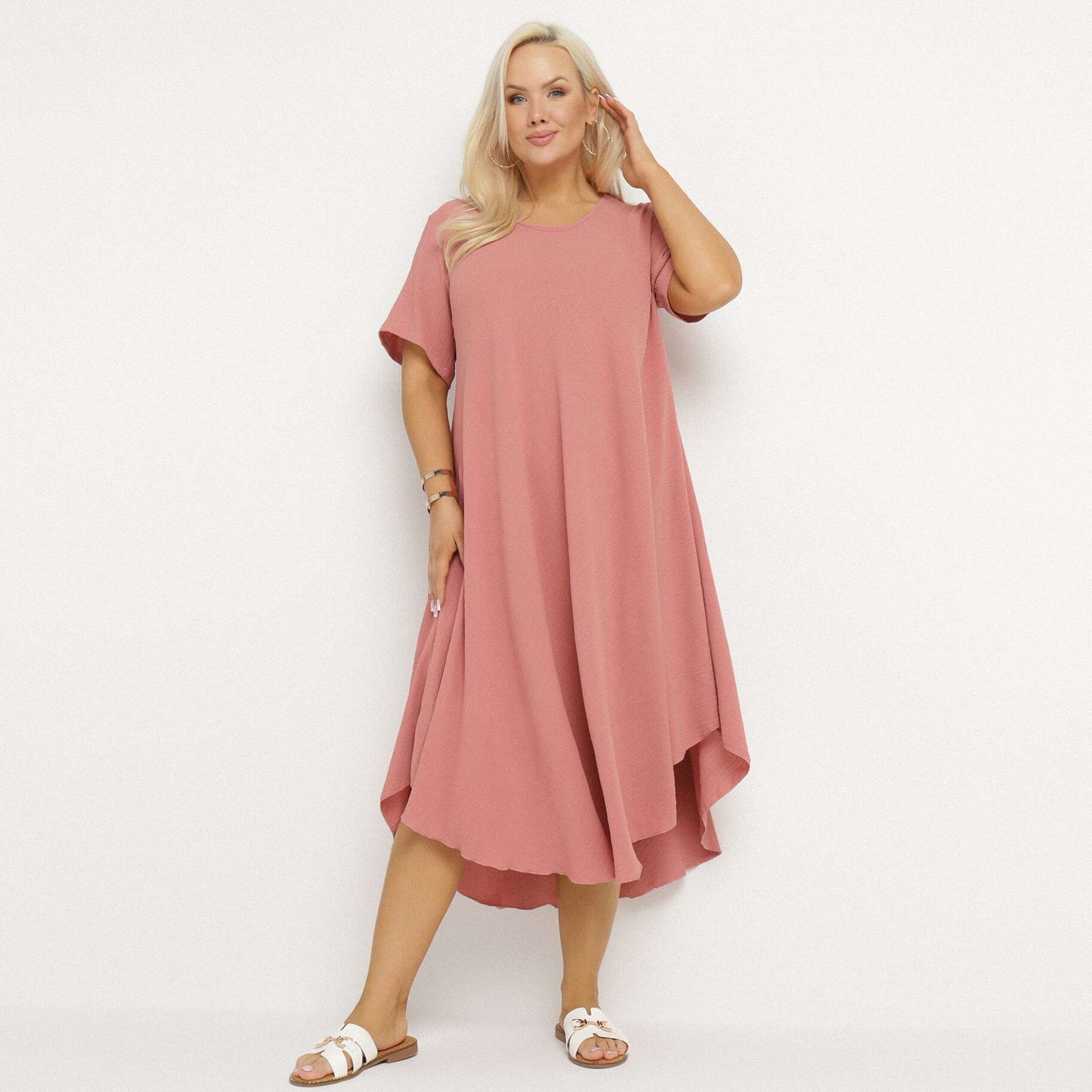 Rózsaszín ruha, rózsaszín, textil, Born2be, nyári,  4XL akciós termékkép 1