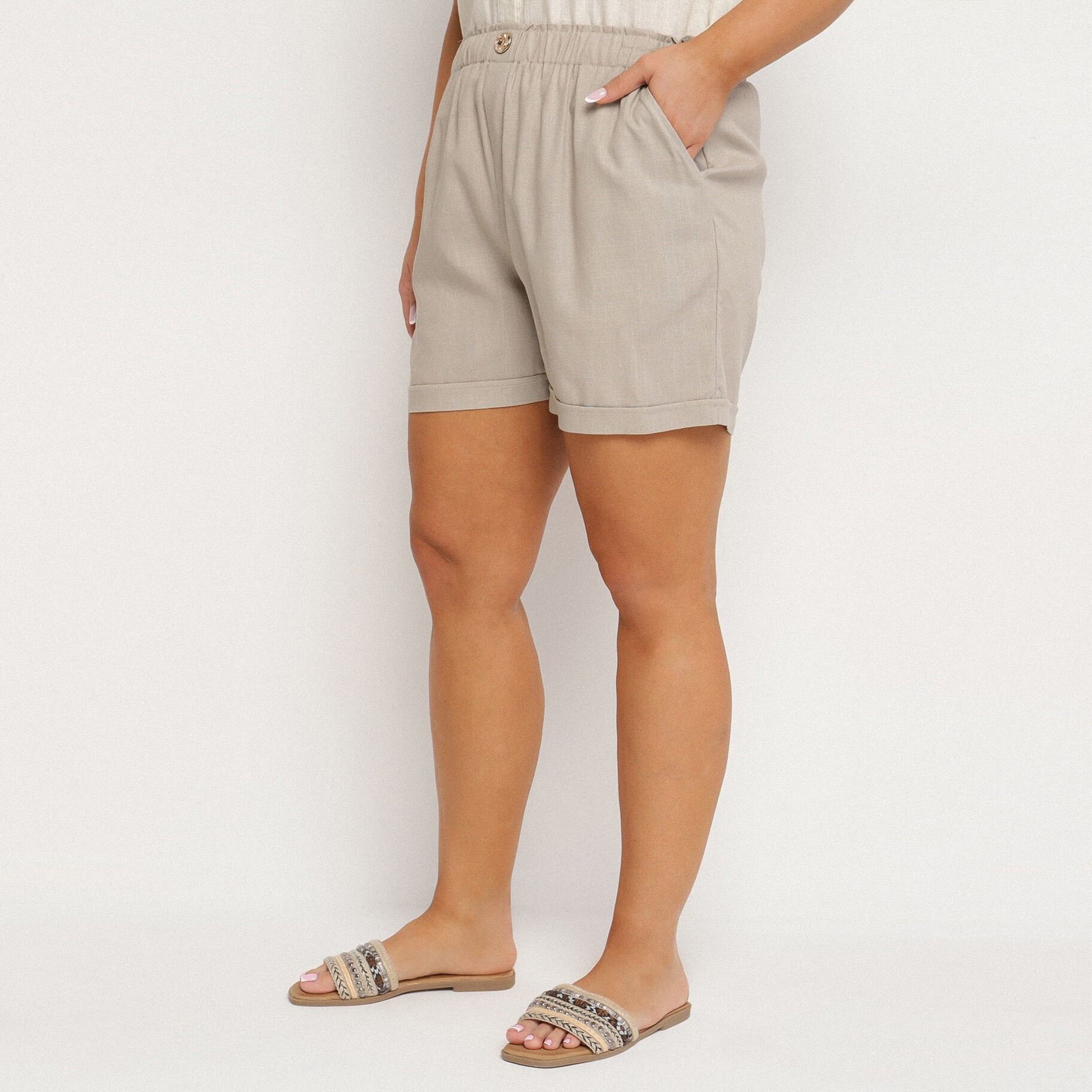 Bézs Rövidnadrág, bézs, textil, Born2be, nyári,  2XL akciós termékkép 1