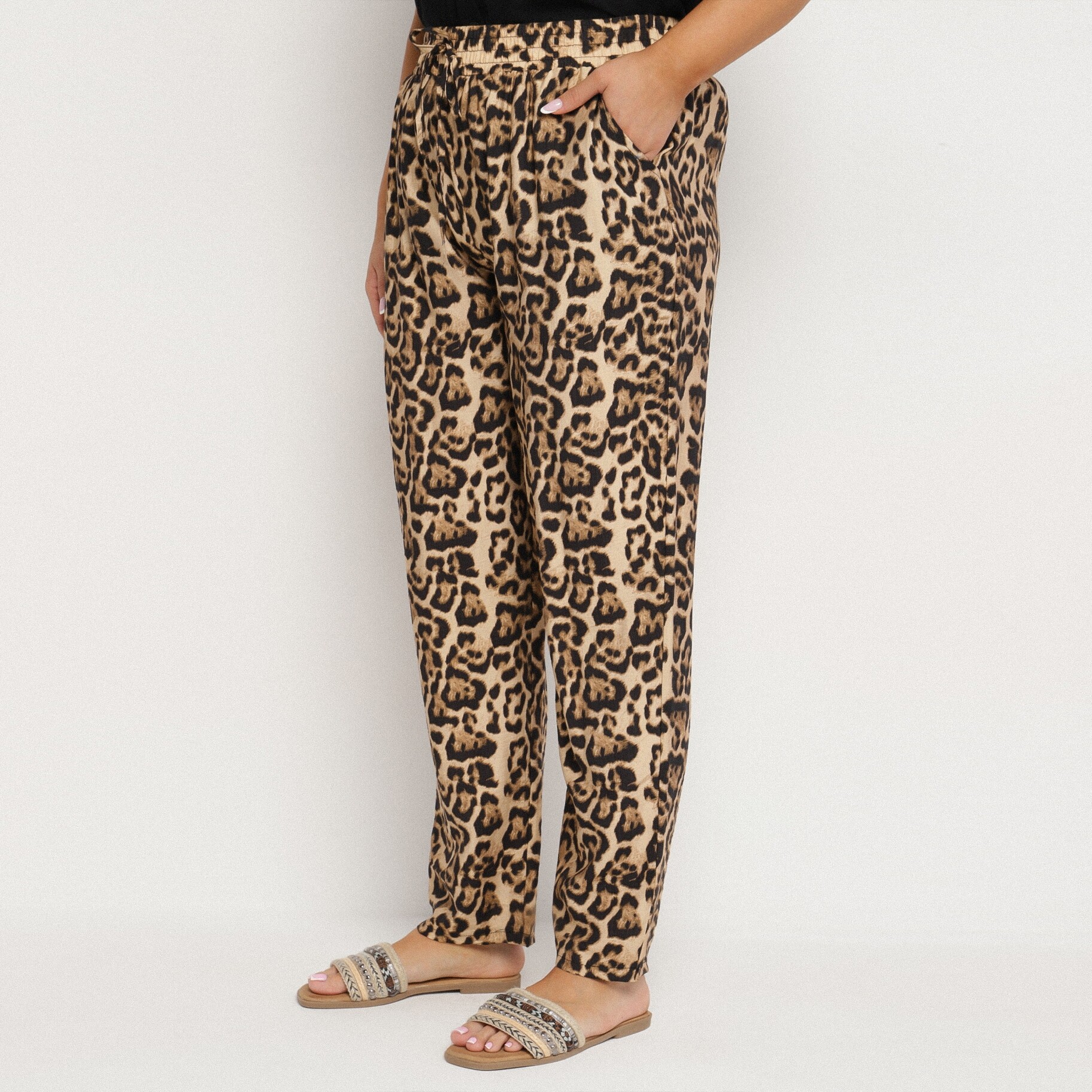 Leopárd mintásak Nadrág, leopárd mintás, textil, Born2be, nyári,  L akciós termékkép 1