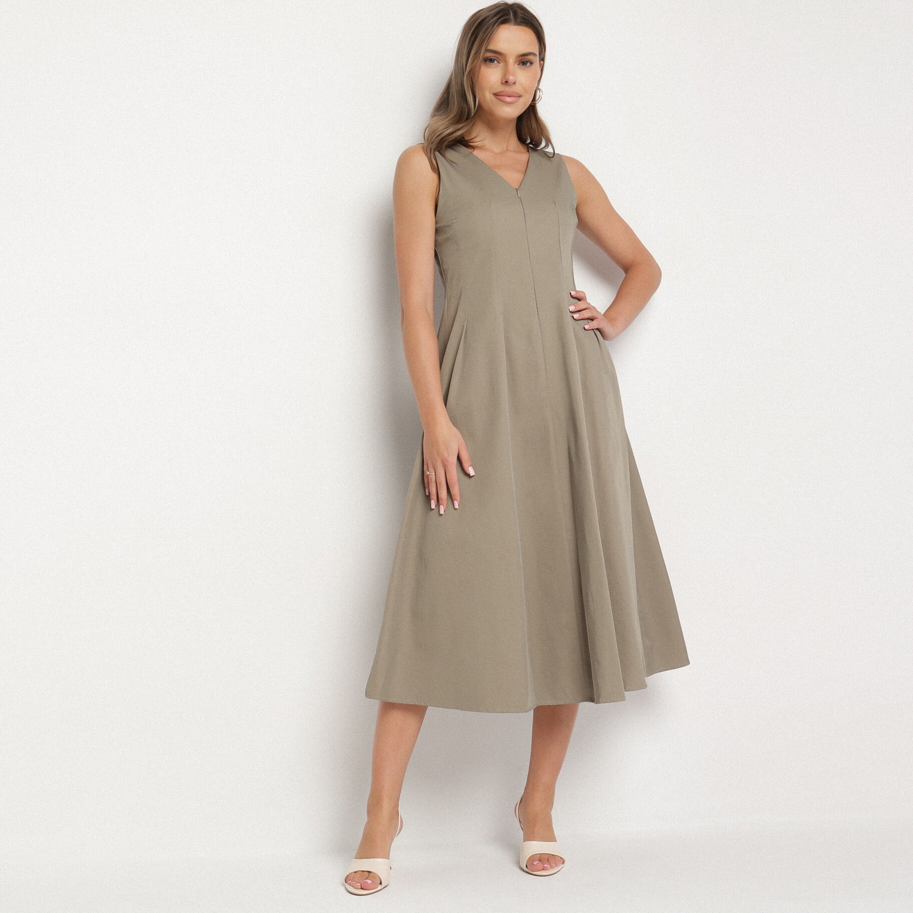 Sötét bézs Ruha, bézs, textil, Born2be, nyári,  S akciós termékkép 1
