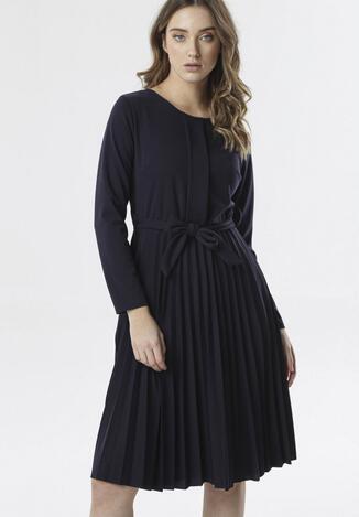 Granatowa Sukienka Pleated Belted