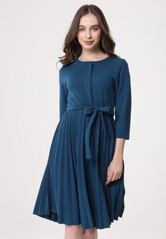 Miętowa Sukienka Pleated Belted