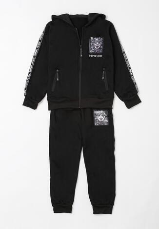 2-Częściowy Czarny Komplet Dresowy Sporty Autumn