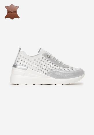 Biało-Srebrne Skórzane Sneakersy Lorerien