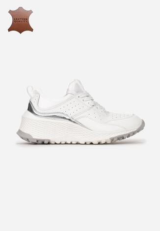Biało-Srebrne Skórzane Sneakersy Metiomine