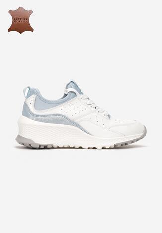 Biało-Niebieskie Skórzane Sneakersy Metiomine