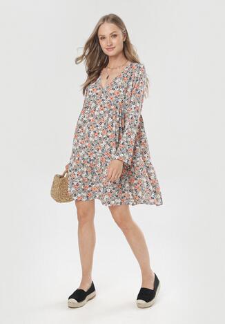 Biało-Pomarańczowa Sukienka Loraemora