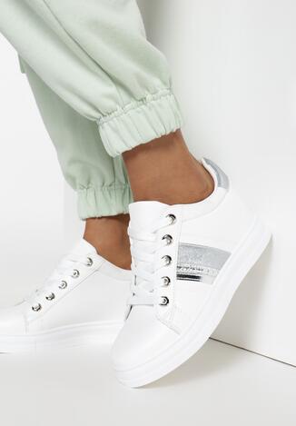 Biało-Srebrne Sneakersy Na Ukrytym Koturnie Halisura