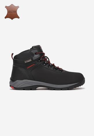 Czarno-Czerwone Skórzane Buty Trekkingowe Prestumal