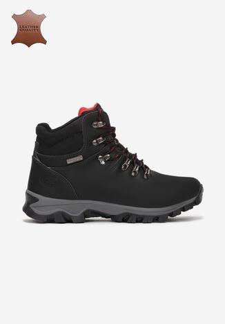 Czarno-Czerwone Skórzane Buty Trekkingowe Rawseith