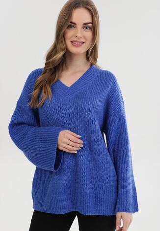 Granatowy Sweter Z Wełną Fancyflash