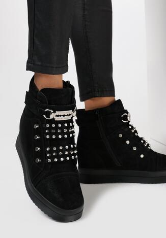 Czarne Sneakersy Na Ukrytym Koturnie Sneezy
