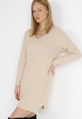 Jasnobeżowa Sukienka Dzianinowa Silvermeadow