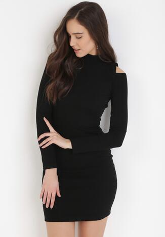 Czarna Sukienka Dzianinowa Thelxiesise