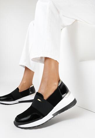 Czarno-Złote Skórzane Sneakersy Iecabra