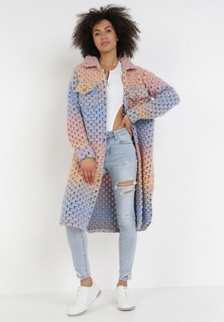 Niebiesko-Różowy Płaszcz Z Wełną Acalisia