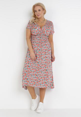 Miętowo-Czerwona Sukienka Elrinlia