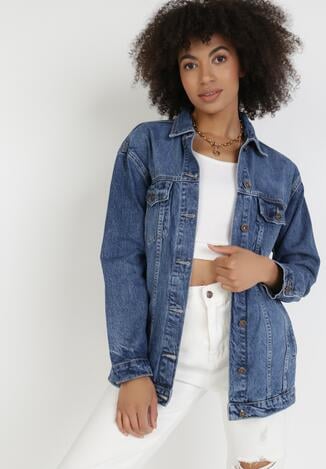 Granatowa Kurtka Jeansowa Ginorixia