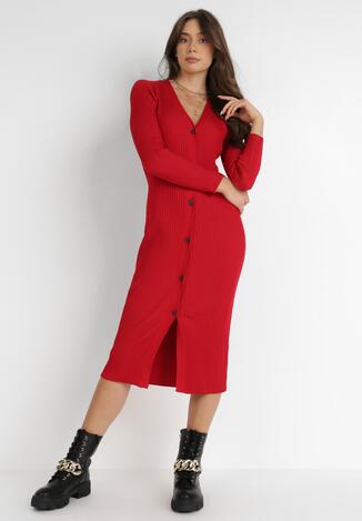 Czerwona Sukienka Dzianinowa Basanthe