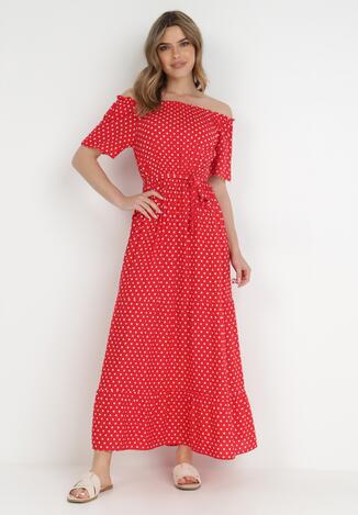 Czerwona Sukienka z Wiskozy Typhice
