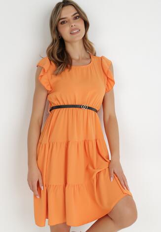 Pomarańczowa Sukienka z Paskiem Laodolea