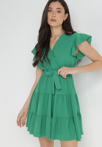 Zielona Sukienka z Paskiem Laodima