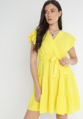 Żółta Sukienka z Paskiem Laodima