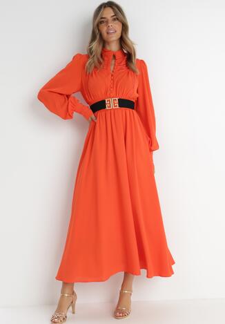 Pomarańczowa Sukienka z Paskiem Laodyle