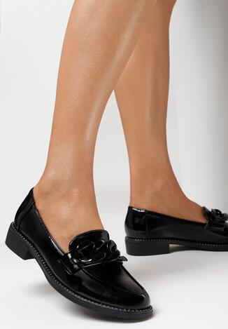 Czarne Mokasyny ze Skórzaną Wkładką Henny