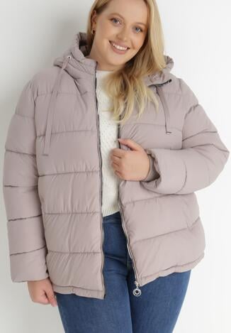 Beżowa Kurtka z Kapturem Pikowana Bauwens