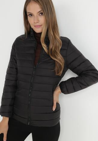 Czarna Kurtka Pikowana Nylonowa Adaris