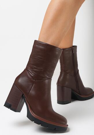 Brązowe Botki na Słupku Tannaz