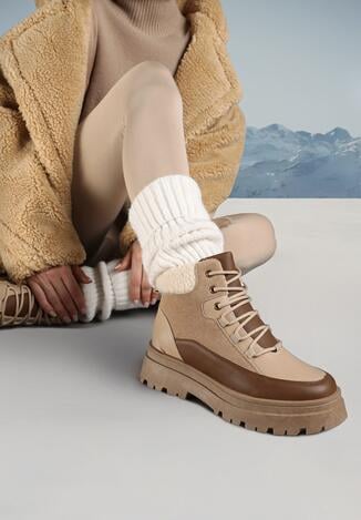 Ciemnobeżowe Traperki Sznurowane Trapery Jette