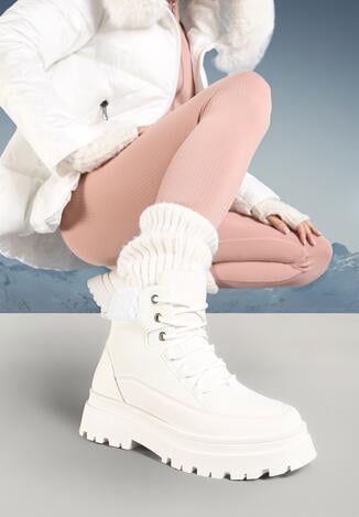 Białe Traperki Sznurowane Trapery Jette