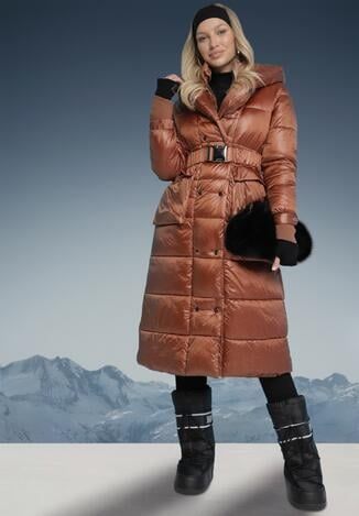 Brązowa Kurtka Pikowana Długa Drerrigale