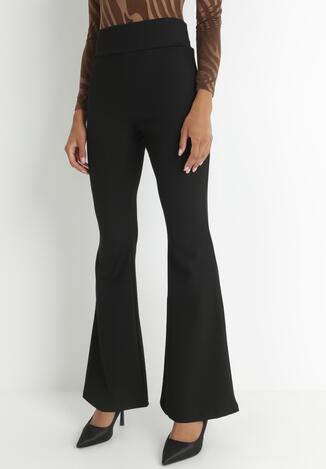 Czarne Spodnie Dzwony z Prążkowanej Dzianiny Shafiqa