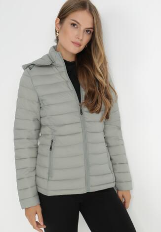 Miętowa Kurtka Pikowana Nylonowa Kava