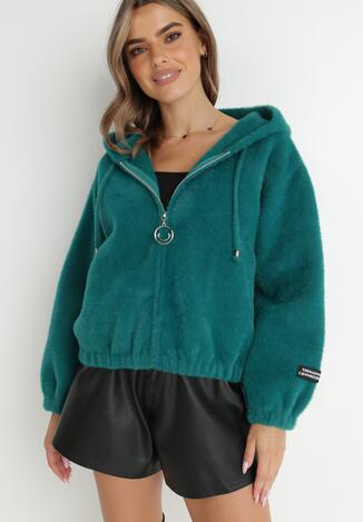 Ciemnozielona Kurtka Alpaka z Kapturem Jein