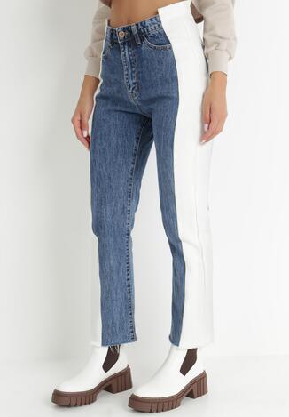 Niebieskie Jeansy Straight z Lampasami Bawełniane Nafa