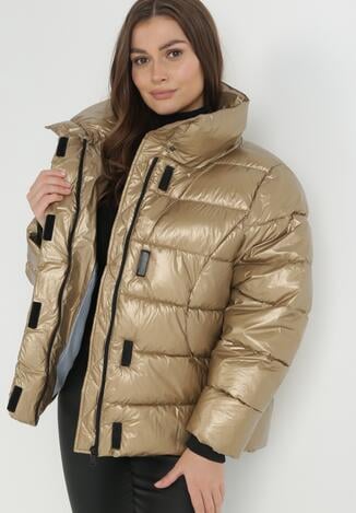 Złota Kurtka z Wysokim Kołnierzem Metaliczna Pikowana Uvruce